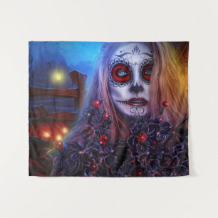 Tag des Toten Schädelmädchens und Jack-o-Laternen Wandteppich