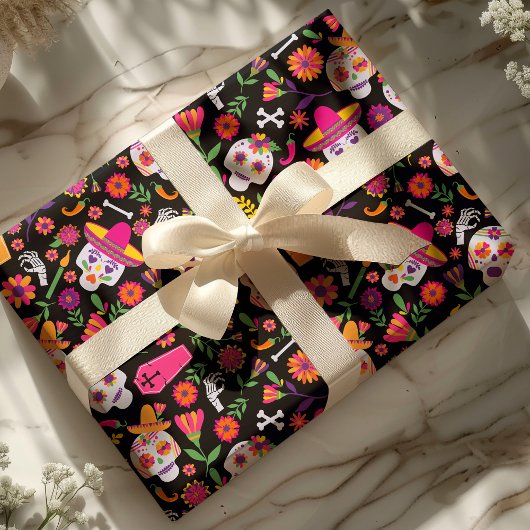 Tag des Toten Schädelmusters Geschenkpapier