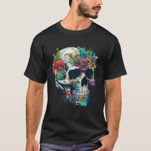 Tag des Toten Schädels mit bunten Blume Blume T-Shirt