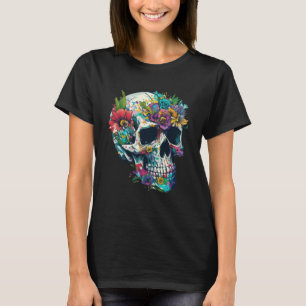 Tag des Toten Schädels mit bunten Blume Blume T-Shirt