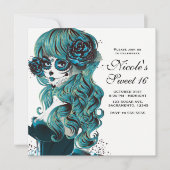 Tag des Toten Schöne Zuckerschädel Süß 16 Einladung (Vorderseite)