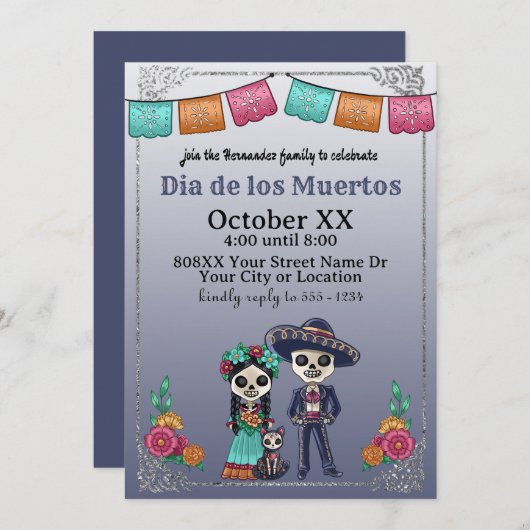 Tag des Toten und Katzen Einladung (Vorne/Hinten)