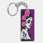 Tag des toten Zuckerschädel-Mädchens - lila Schlüsselanhänger (Vorderseite links)