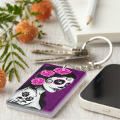 Tag des toten Zuckerschädel-Mädchens - lila Schlüsselanhänger (Vorderseite rechts)