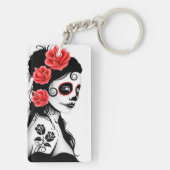 Tag des toten Zuckerschädel-Mädchens - Weiß Schlüsselanhänger (Rückseite)