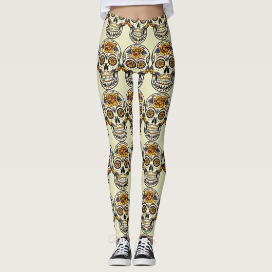 Tag des Toten Zuckerschädels (Dia de Muertos) Leggings (Vorderseite)