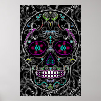 Tag des Toten Zuckerschädels - farbenfroh schwarz Poster
