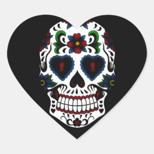 Tag des toten Zuckerschädels im Blau Herz-Aufkleber