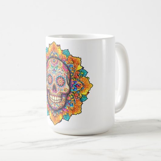 Tag des Toten Zuckerschädels Kaffeetasse (VorderseiteRechts)