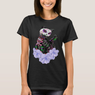 Tag des toten Zuckerschädels Katzenviolette Blüten T-Shirt