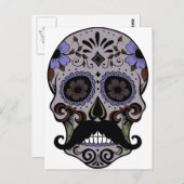 Tag des Toten Zuckerschädels mit Mustache Postkarte (Vorne/Hinten)