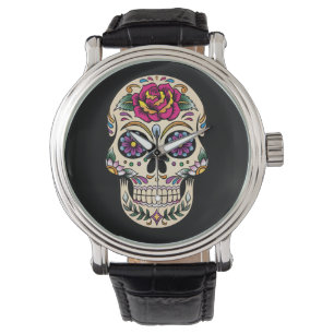 Tag des toten Zuckerschädels mit Rosen-Uhr Armbanduhr