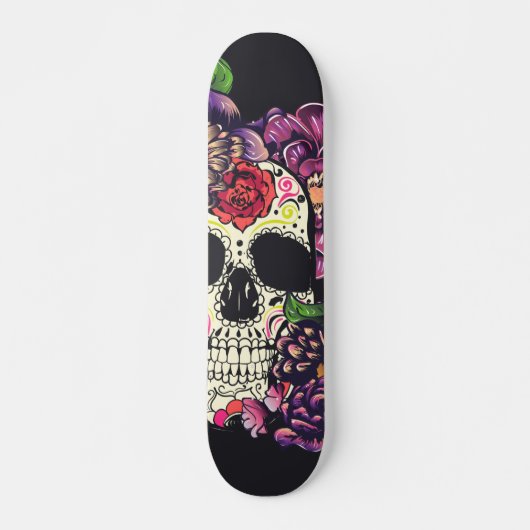 Tag des Totenschädels mit Blume Skateboard (Vorne)