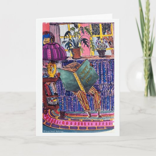 Tag des Vaters, Katze Lesen eines Buches Karte (Vorderseite)