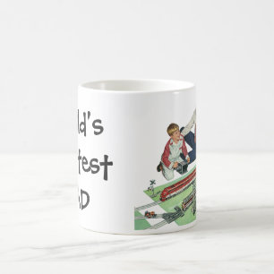 Tag des Vintagen Vaters, Vater und Sohn mit Zügen Kaffeetasse