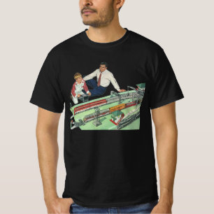 Tag des Vintagen Vaters, Vater und Sohn mit Zügen T-Shirt