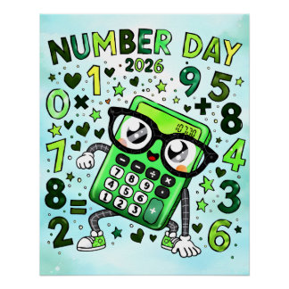 Tag des Zahlen 2026 Grüner Rechner Mathe-Design Poster