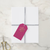 Tag Fuchsia Rosa Goldene Schneeflocken Geschenkanhänger (Mit Garn)