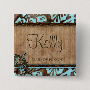 Tag für Hochzeiten am Strand Button Luau Blue Brow