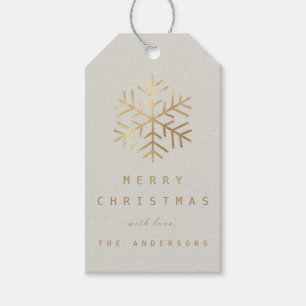 Tag für Ihren Urlaub Grau Goldene Schneeflocken Geschenkanhänger