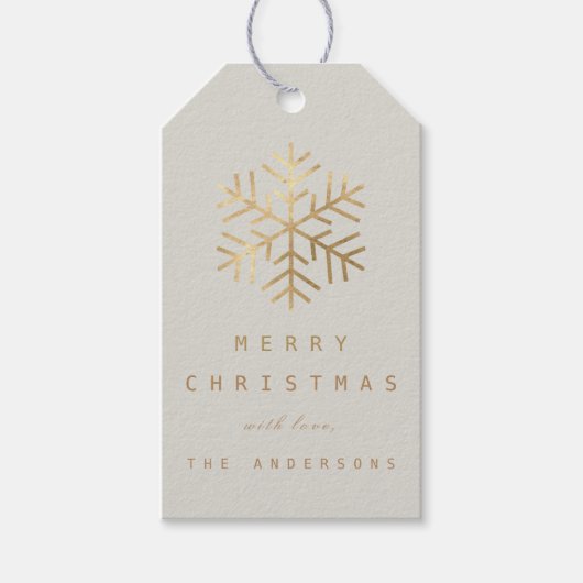 Tag für Ihren Urlaub Grau Goldene Schneeflocken Geschenkanhänger (Vorderseite)