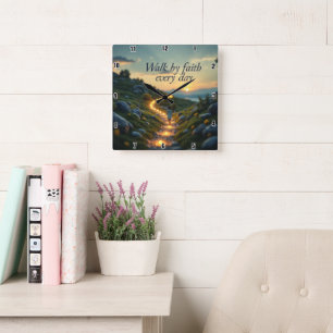 Tag für Tag durch Glauben spazieren Quadratische Wanduhr