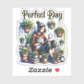 Tag | Girl Reading mit Katze und Pflanze Aufkleber (Blatt)