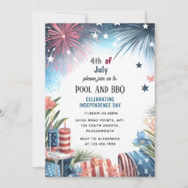 Tag Grillen Red White Blue Usa Flag 4. Juli Party Einladung