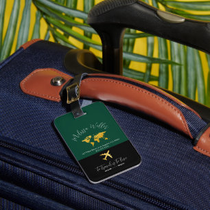 Tag mit Goldkarte und dunkelgrünem Flugzeug Gepäckanhänger