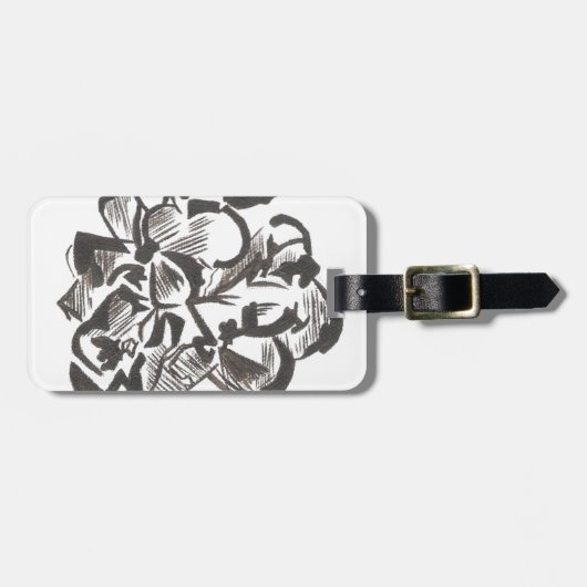 Tag mit schwarzem und weißem Blumenmuster Gepäckanhänger (Vorderseite horizontal)