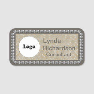 TAG: Neutrale Taupe Beige und Silberblende Namensschild
