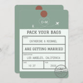 Tag Save the Date für grünes Gepäck (Vorne/Hinten)