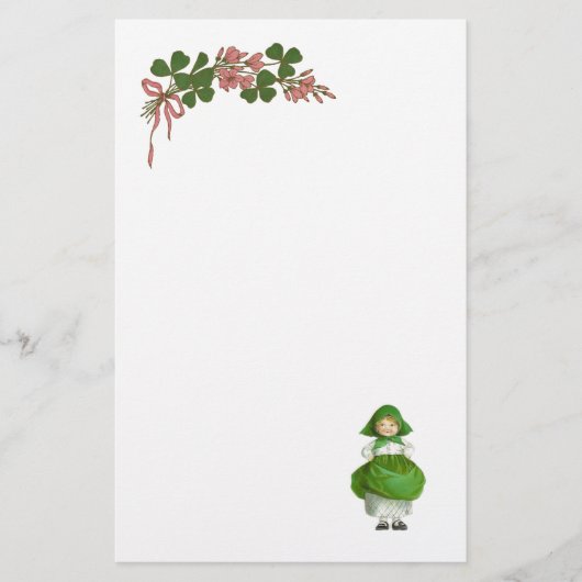 TAG ST. PATRICK - IRISCHES MÄDCHEN UND KLEEBLÄTTER BRIEFPAPIER (Vorderseite)