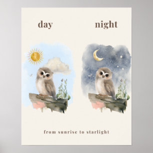 Tag- und Nacht-Eulen-Kinderzimmer-Druck Poster
