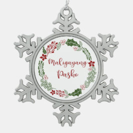 Tagalog Frohe Weihnachtsfeier, Maligayang Pasko Schneeflocken Zinn-Ornament