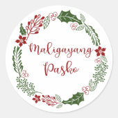 Tagalog Merry Christmas Wreath, Maligayang Pasko Runder Aufkleber (Vorderseite)
