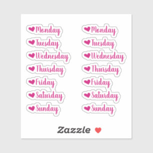 Tage der Week Pink Heart Planner Stickers Aufkleber