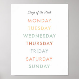 Tage der Woche Montessori Unterricht im Paradies f Poster