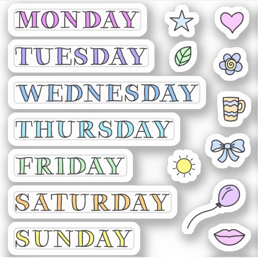Tage der Woche und Doodles benutzerdefinierte Schn Aufkleber (Vorderseite)