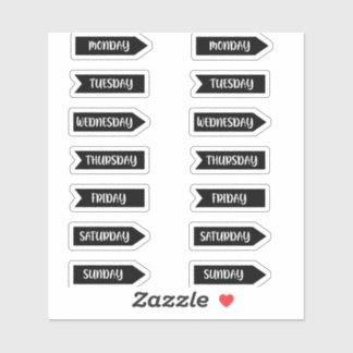 Tage des Week Bullet Journal Planner Black Aufkleber