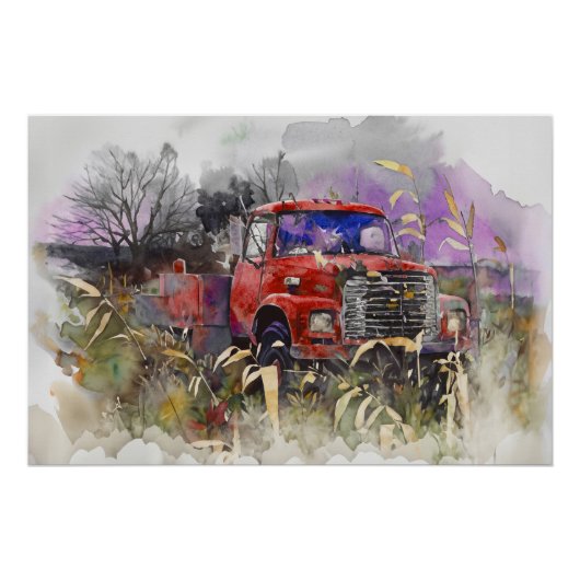 Tage vergangen, roter Lieferwagen im Herbst Poster (Vorderseite)