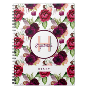 Tagebuch-Blume borundy Monogram Notizblock