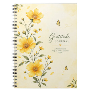 Tagebuch der Dankbarkeit mit gelben Blumen 