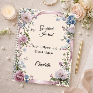Tagebuch der Dankbarkeit rosa Band cremefarbene Bl Notizblock