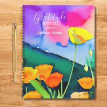 Tagebuch der Dankbarkeit Wasserfarbe Floral Mohn r