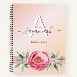 Tagebuch Monogramm Rose Gold Rosa Glitzer mädchenh Notizblock