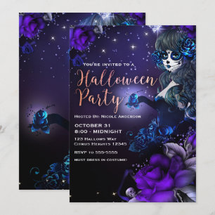 Tages des toten Mädchens Lila Blau Halloween-Party Einladung