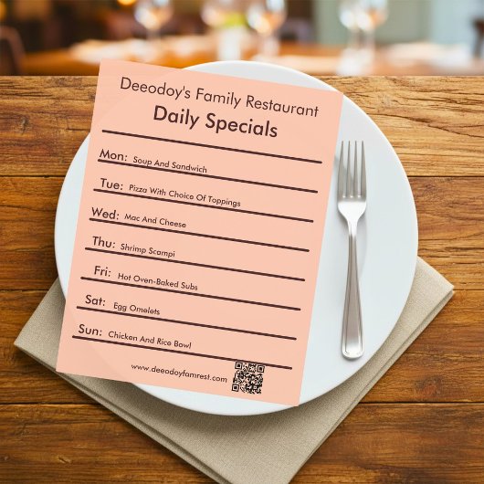 Tagesangebote Restaurant Flyer mit QR-Code Pfirsic