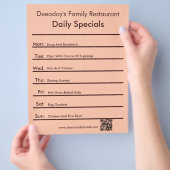 Tagesangebote Restaurant Flyer mit QR-Code Pfirsic (Hand)