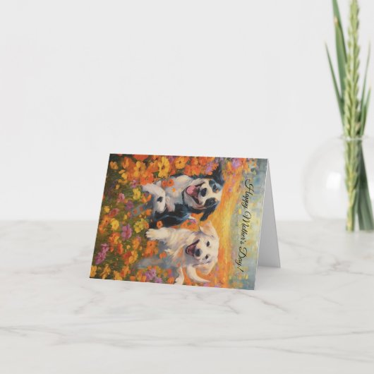 Tageshund und Blumenkarte für Mütter Dankeskarte (Vorderseite)